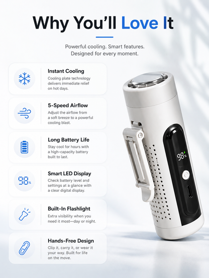 Vaylo Air ICE Cooling Fan – 3-in-1 Portable Neck, Waist & Handheld Fan with LED Display